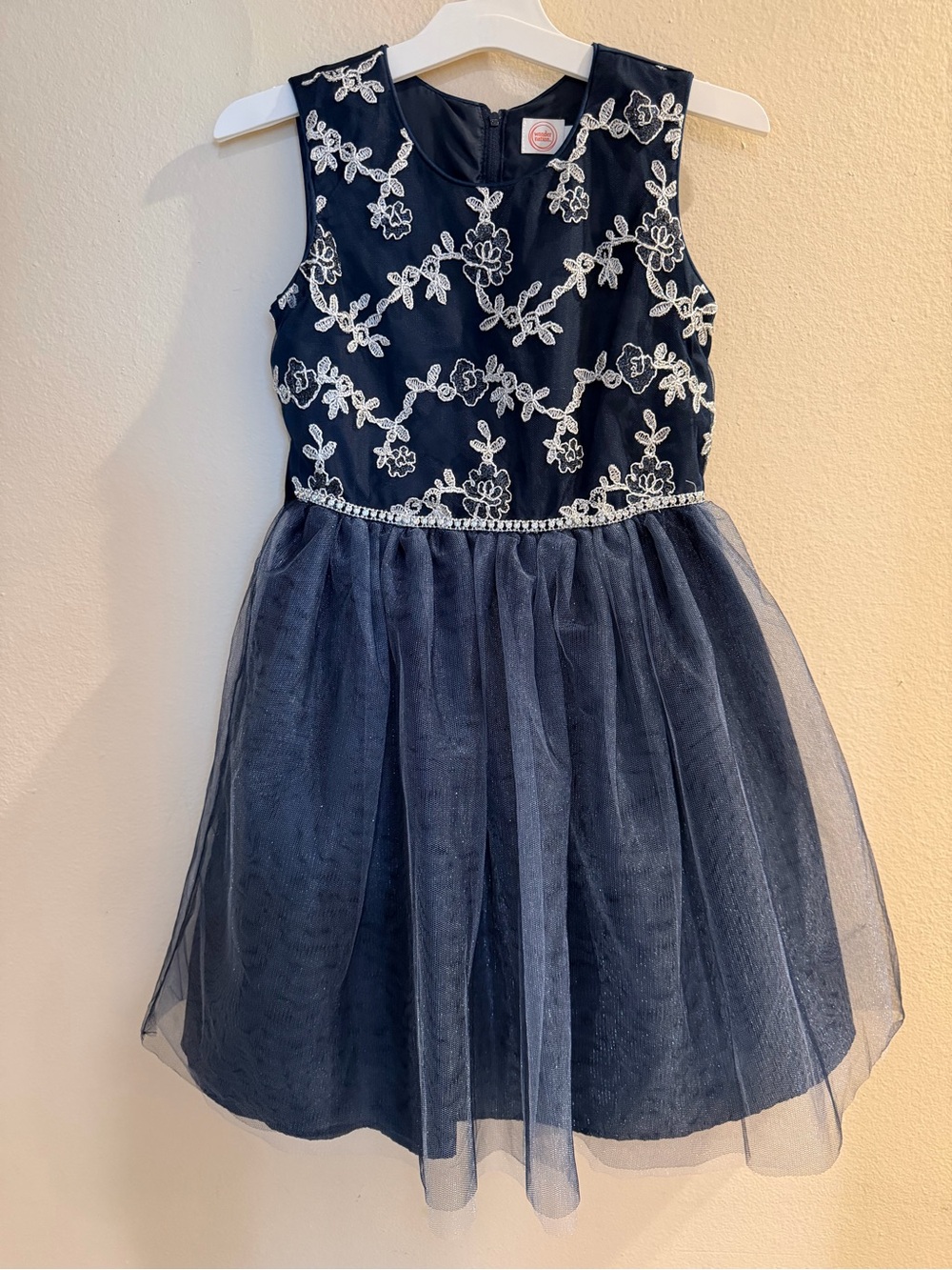 Girls Wonder Nation Navy Sleeveless Floral Embroidered Dress Size 10